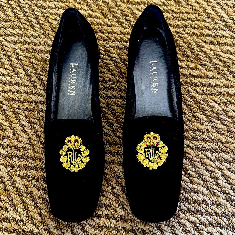 Ralph Lauren 7.5 AA Black Velvet Smoking Slipper